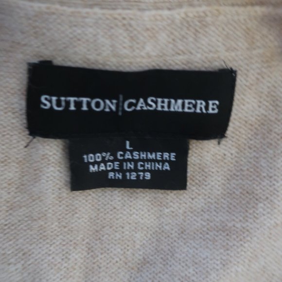 *Womens Sutton Cashmere Beige Cashmere V-Neck Faux Layered Cardigan Sweater L CO - Picture 13 of 13
